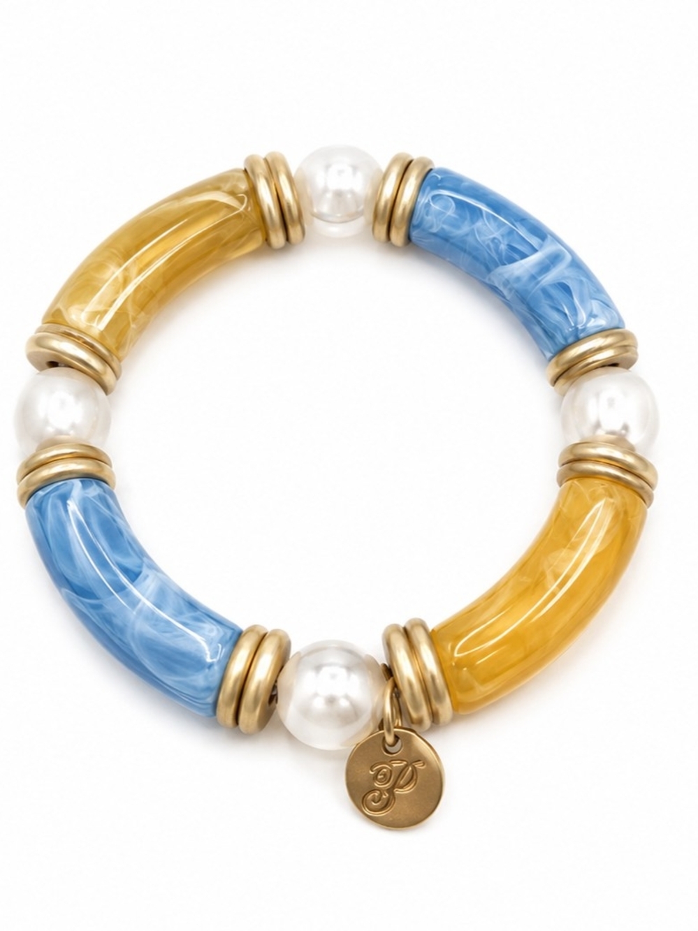 NEW Plunder Blue & Amber Marbled Statement Stretch Bracelet